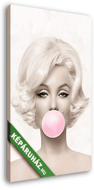 Marilyn Monroe rózsaszín rágógumit fúj, színes (2:3 arány) - vászonkép 3D látványterv