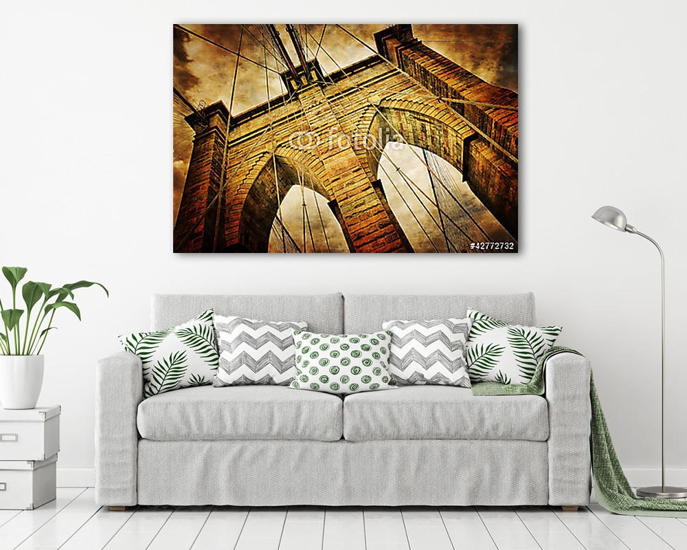 Brooklyn híd szüreti kilátás (többrészes kép) - vászonkép, falikép otthonra és irodába