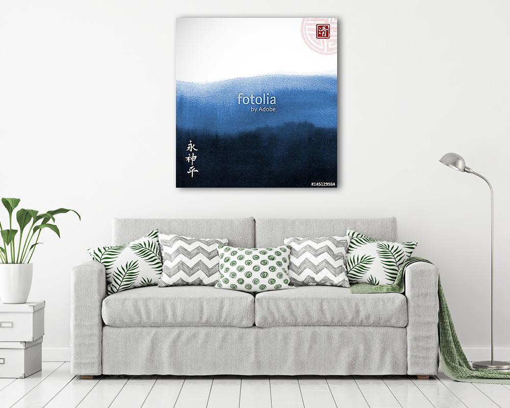 Absztrakt kék festékfestés Kelet-ázsiai stílusban. Hagyományos (fotótapéta) - vászonkép, falikép otthonra és irodába