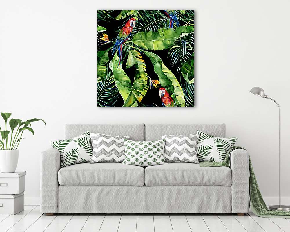 Arab papagáj pálmalevelek közt - vászonkép, falikép vásárlás Arab papagáj pálmalevelek közt (vászonkép) - vászonkép, falikép otthonra és irodába