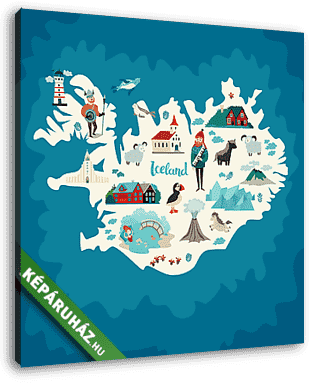 Izland térkép illusztrációkkal - vászonkép 3D látványterv
