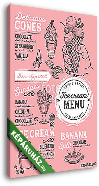 Ice cream restaurant menu. Vector dessert food flyer for bar and - vászonkép 3D látványterv