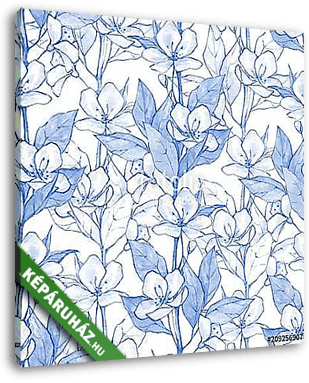 Blue floral seamless pattern 5. Monochrome watercolor background - vászonkép 3D látványterv