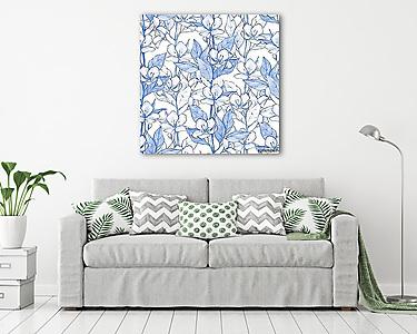Blue floral seamless pattern 5. Monochrome watercolor background (vászonkép) - vászonkép, falikép otthonra és irodába