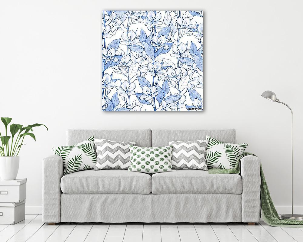 Blue floral seamless pattern 5. Monochrome watercolor background (többrészes kép)