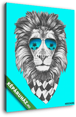 Hand drawn portrait of Lion with sunglasses and scarf. Vector is - vászonkép 3D látványterv