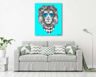 Hand drawn portrait of Lion with sunglasses and scarf. Vector is (vászonkép) - vászonkép, falikép otthonra és irodába