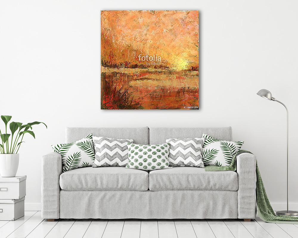 Glowing Landscape - Abstract acrylic painting of river and trees. (poszter) - vászonkép, falikép otthonra és irodába