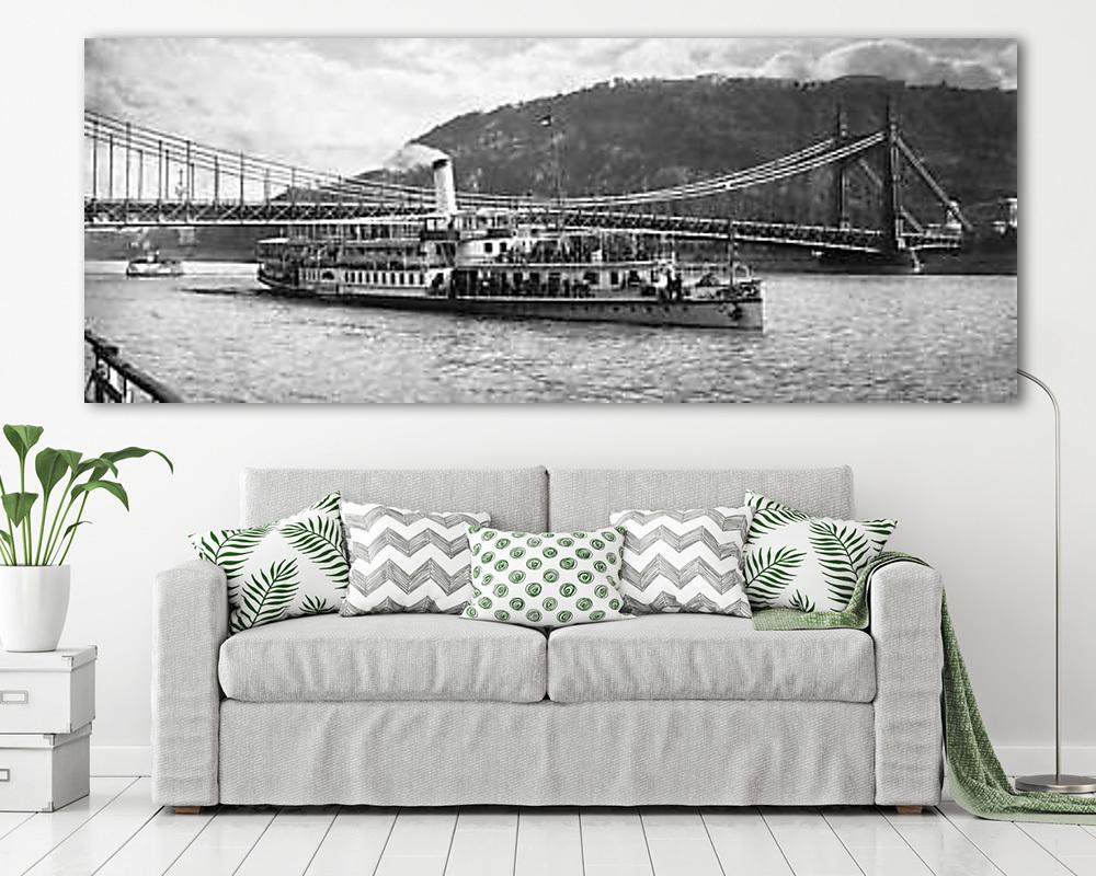 A Franz Joseph I - lapátkerekes gőzhajó a Dunán az Erzsébet hídtól északra (1916) (poszter) - vászonkép, falikép otthonra és irodába