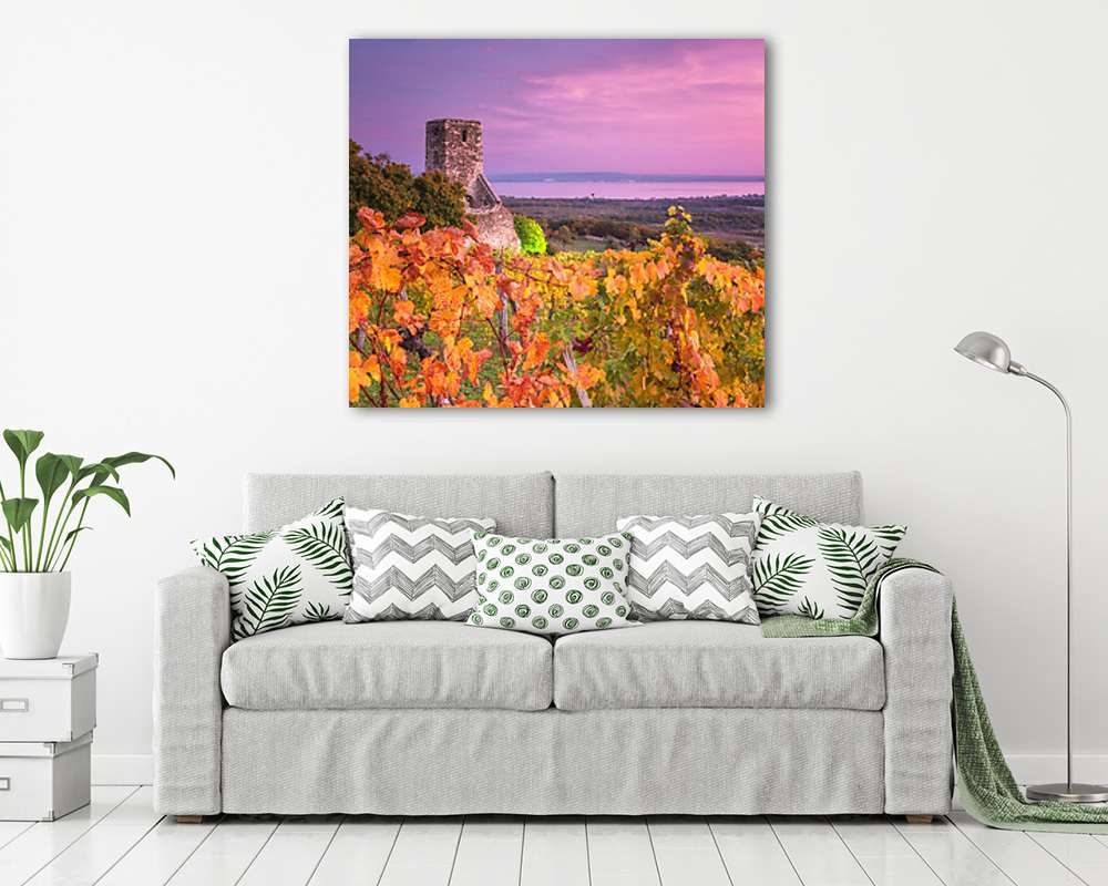 Szőlő és várrom a Balatonnál (vászonkép) - vászonkép, falikép otthonra és irodába