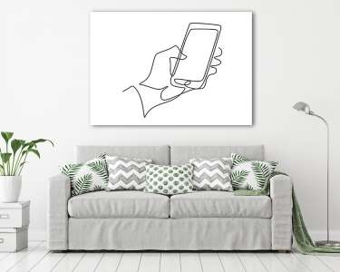 Mobiltelefon a kézben (vonalrajz, line art) (vászonkép) - vászonkép, falikép otthonra és irodába