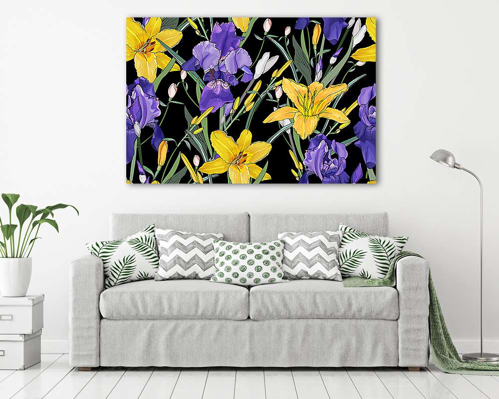 Írisz és liliom virágminta (fotótapéta) - vászonkép, falikép otthonra és irodába