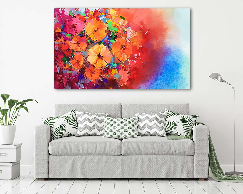 Absztrakt gerbera virágcsokor - vászonkép, falikép vásárlás Absztrakt gerbera virágcsokor (többrészes kép) - vászonkép, falikép otthonra és irodába