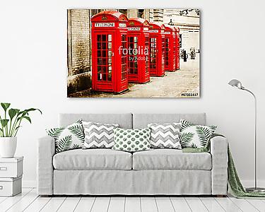 Vörös telefonos dobozok antik texturált képe Londonban (vászonkép) - vászonkép, falikép otthonra és irodába
