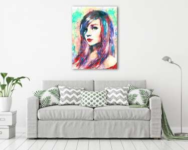 gyönyörű nő, akvarell festmény, színes (vászonkép) - vászonkép, falikép otthonra és irodába
