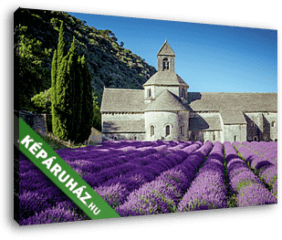 Levendula a régi Senanque-apátság előtt Provence-ban - vászonkép 3D látványterv