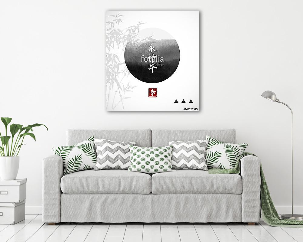 Design sablon absztrakt fekete tintával mosható festészet körben (vászonkép) - vászonkép, falikép otthonra és irodába