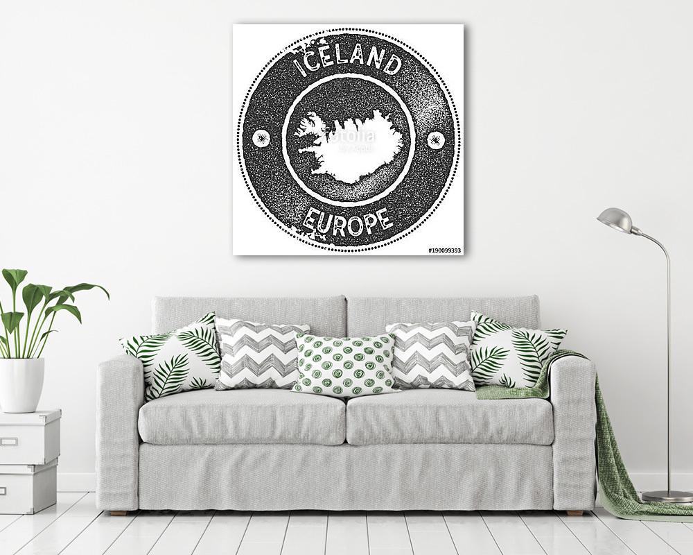 Izland térképe bélyegző, retro stílusú - vászonkép, falikép vásárlás Izland térképe bélyegző, retro stílusú (vászonkép) - vászonkép, falikép otthonra és irodába