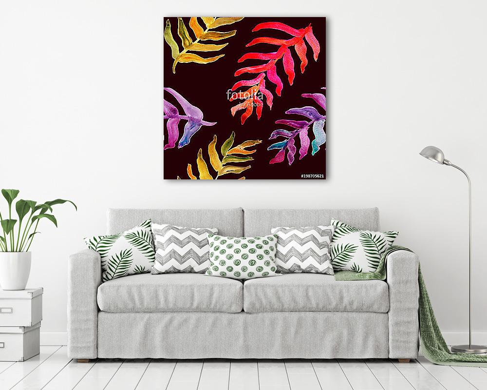 Summer tropical pattern, background with palm leaves. - vászonkép, falikép vásárlás Summer tropical pattern, background with palm leaves. (keretezett kép) - vászonkép, falikép otthonra és irodába