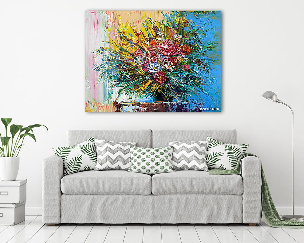 Virágcsokor rózsákkal (olajfestmény reprodukció) - vászonkép, falikép vásárlás Virágcsokor rózsákkal (olajfestmény reprodukció) (poszter) - vászonkép, falikép otthonra és irodába
