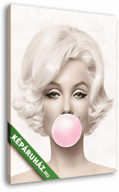 Marilyn Monroe rózsaszín rágógumit fúj, színes (4:5 arány) - vászonkép 3D látványterv