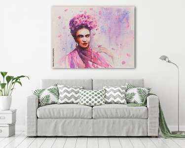 Frida Kahlo által inspirálva, akvarell stilusban (vászonkép) - vászonkép, falikép otthonra és irodába