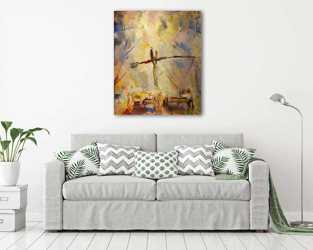 Itatás a gémeskútnál (keretezett kép) - vászonkép, falikép otthonra és irodába