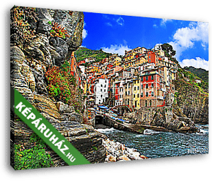 Olaszország színei - Riomaggiore, képregény halászfalu, Liguria - vászonkép 3D látványterv