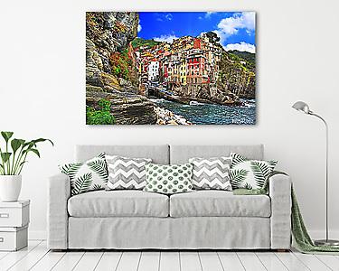 Olaszország színei - Riomaggiore, képregény halászfalu, Liguria (vászonkép) - vászonkép, falikép otthonra és irodába
