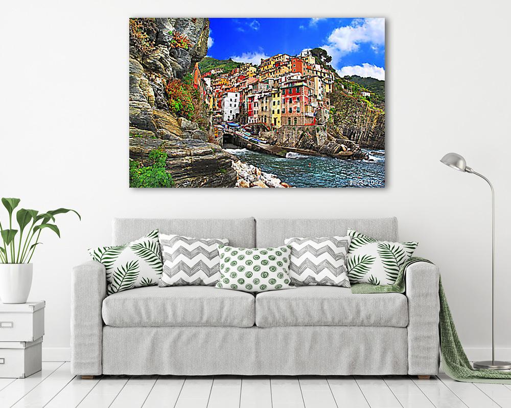 Olaszország színei - Riomaggiore, képregény halászfalu, Liguria (poszter) - vászonkép, falikép otthonra és irodába