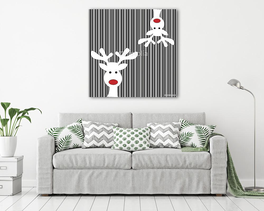 Rénszarvas fejek szürke csíkos háttéren  (vászonkép) - vászonkép, falikép otthonra és irodába