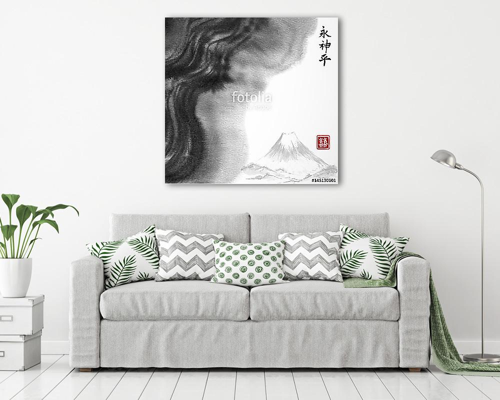 Absztrakt fekete tintasugaras festés kelet-ázsiai stílusban hely (vászonkép) - vászonkép, falikép otthonra és irodába