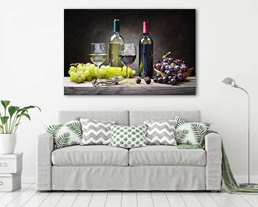 Piros és fehérbor szőlőfürtökkel (vászonkép) - vászonkép, falikép otthonra és irodába