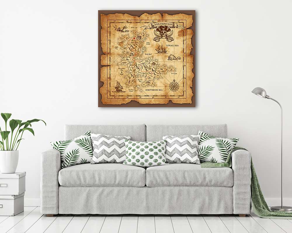 Vector Pirate Treasure térkép (többrészes kép) - vászonkép, falikép otthonra és irodába