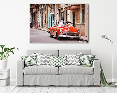 Vintage klasszikus amerikai autó egy utcán Old Havannában, Kubáb (vászonkép) - vászonkép, falikép otthonra és irodába