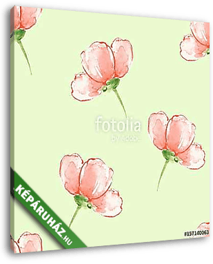 Floral seamless pattern. Watercolor background with red flowers  - vászonkép 3D látványterv