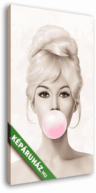 Brigitte Bardot rózsaszín rágógumit fúj, színes (2:3 arány) - vászonkép 3D látványterv