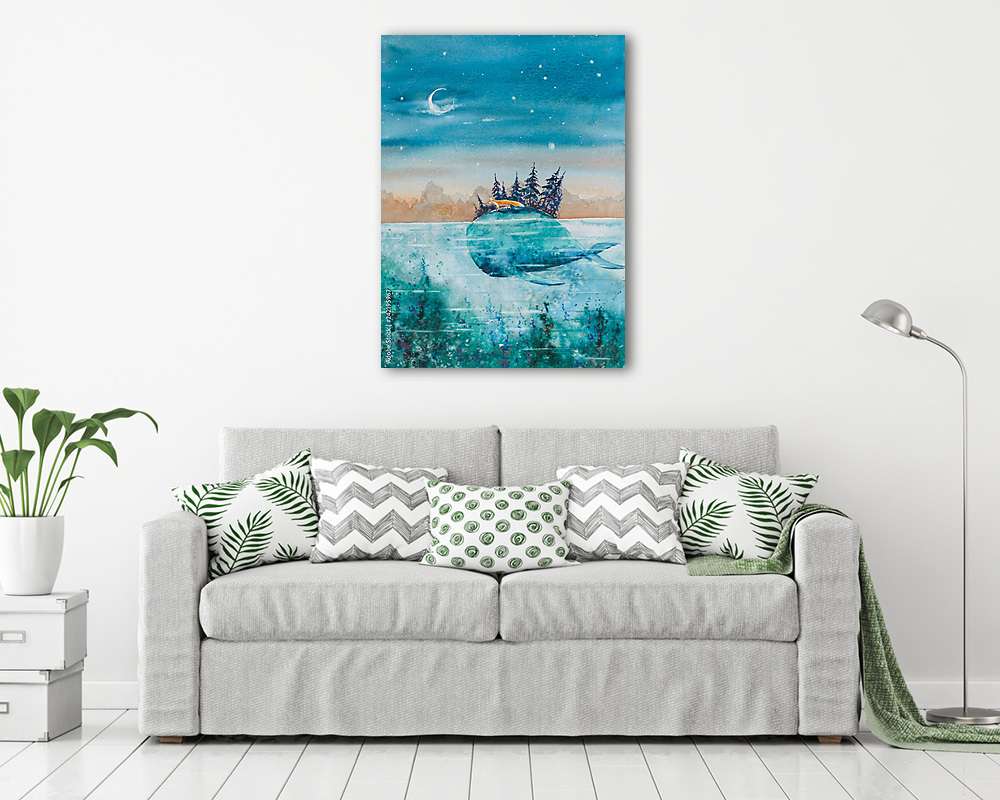 Északi sziget egy bálna hátán, vízfesték stílusban (bögre) - vászonkép, falikép otthonra és irodába
