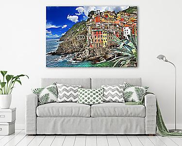 színpadi Olaszország. Riomaggiore falu, Cinque Terre (vászonkép) - vászonkép, falikép otthonra és irodába