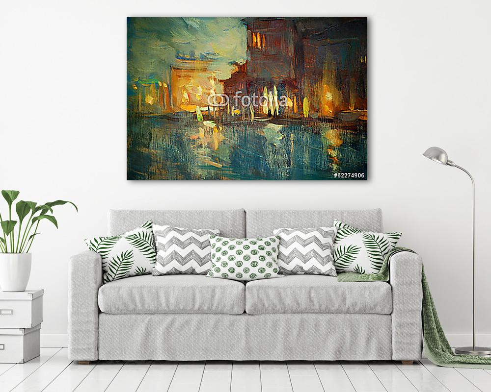 Éjszaka Velence épület, (olajfestmény reprodukció) (keretezett kép) - vászonkép, falikép otthonra és irodába