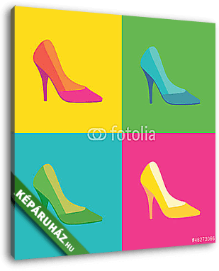 Pop art, magas sarkú női cipők - illusztráció. - vászonkép 3D látványterv