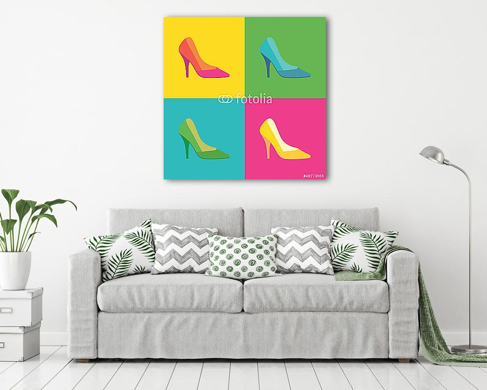 Pop art, magas sarkú női cipők - illusztráció. (vászonkép) - vászonkép, falikép otthonra és irodába