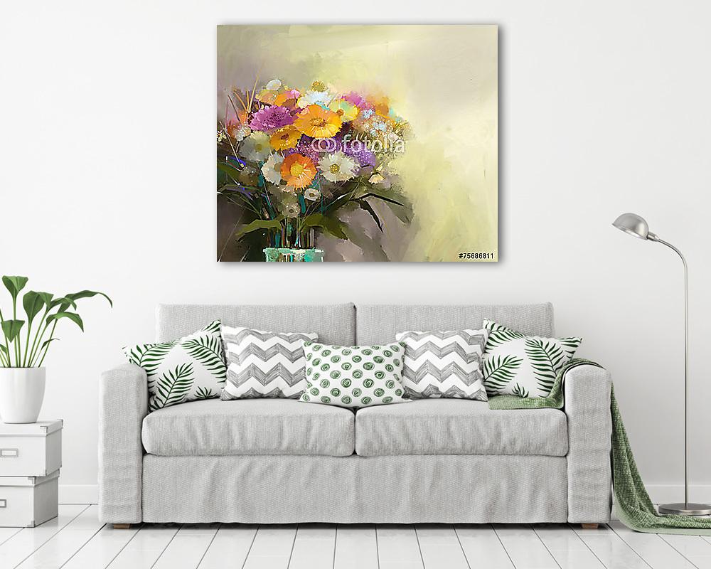 Színes csendélet virágcsokorral. (olajfestmény reprodukció) (többrészes kép) - vászonkép, falikép otthonra és irodába