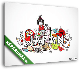Japán színes doodle vázlatelemek. Szimbólumok Japánban. - vászonkép 3D látványterv