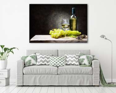 Fehér bor szőlőfürtökkel (vászonkép) - vászonkép, falikép otthonra és irodába