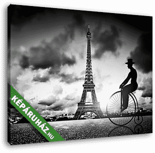 Ember retro kerékpár mellett Effel Tower, Párizs, Franciaország. - vászonkép 3D látványterv