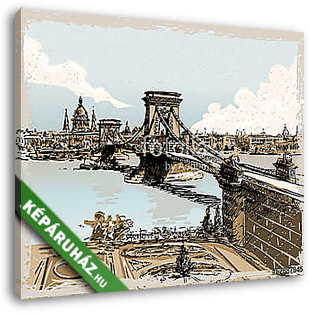 Vintage Hand Drawn View of Lions Bridge in Budapest - vászonkép 3D látványterv