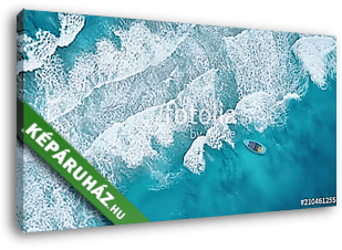 Wave and boat on the beach as a background. Beautiful natural ba - vászonkép 3D látványterv Wave and boat on the beach as a background. Beautiful natural ba - vászonkép 3D látványterv