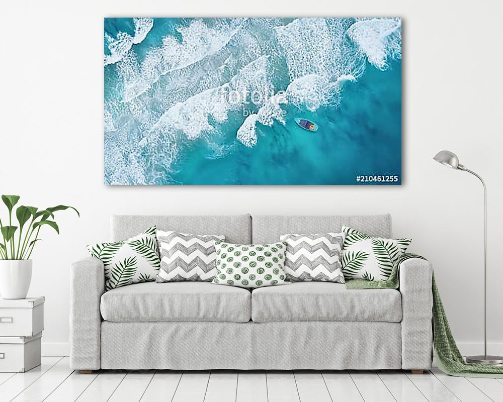 Wave and boat on the beach as a background. Beautiful natural ba - vászonkép, falikép vásárlás Wave and boat on the beach as a background. Beautiful natural ba (vászonkép) - vászonkép, falikép otthonra és irodába