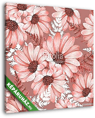 Floral seamless pattern with chrysanthemums. Watercolor flowers  - vászonkép 3D látványterv